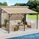 Crownland 10'x14' Outdoor Gazebo Hardtop, Wall-Mounted Lean-to Gazebo with Dewatering Hole, Large Outdoor Pergola Awning, Waterproof for Deck, Backyard, Garden, Porch