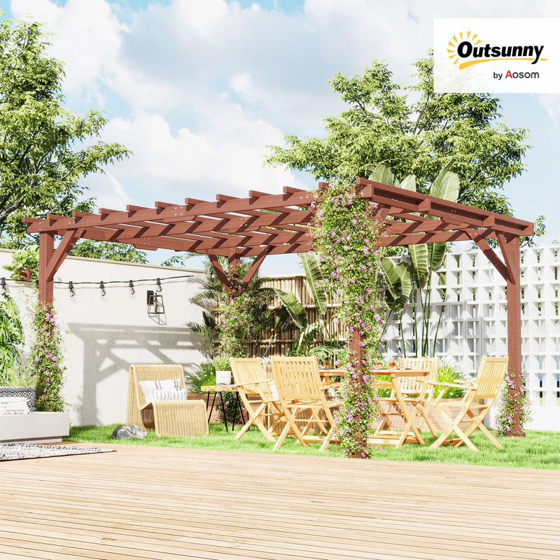 Outsunny 11' x 12.5' Outdoor Wood Pergola with Grape Trellis with Stable Structure for Climbing Plant Support for Patio, Deck, Backyard, Lawn, Brown