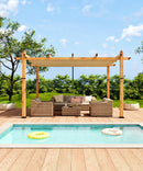 GarveeLife 10 x 13 Ft Wood-Grain Aluminum Pergola Outdoor Pergola with Retractable Canopy Sun Shade Shelter for Garden, Patio, Backyard, Deck - Khaki