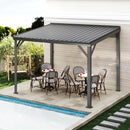 Domi 8x10FT Lean to Gazebo, Outdoor Hardtop Wall Mounted Gazebo with Sloping Galvanized Steel Roof, Upgraded Heavy Duty Mounted Shelter with Drainage System for Deck, Porch, Backyard