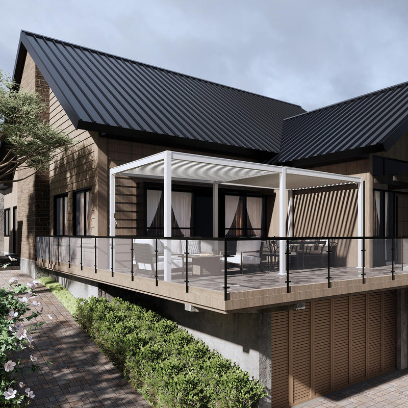 MASTERCANOPY 12’ X 20’ Louvered Pergola Outdoor Aluminum Patio Pergola with Adjustable Roof for Deck Backyard Garden (White)