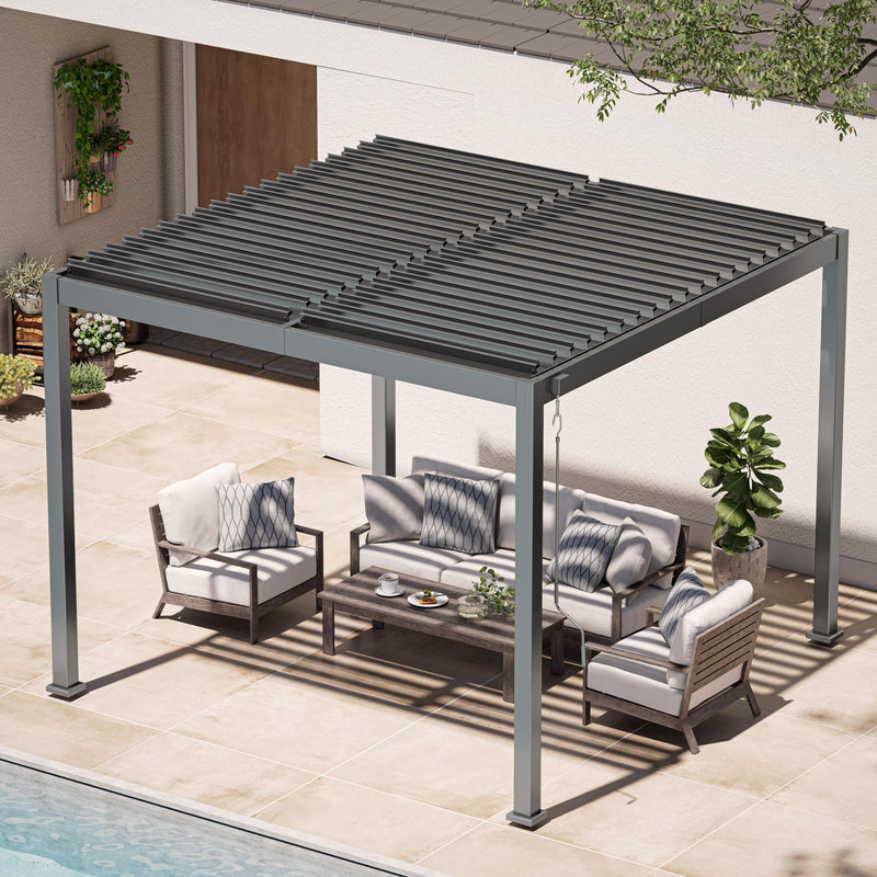 Louvered Pergola, 10 x 10 Aluminum Pergola, Outdoor Modern Design with Adjustable Roof and Hidden Drainage System, Durable for Gardens,Garden Yard, Deck (Dark Gray, 10x10)