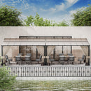 RTDTD 10' x 28' Gazebo，Hard Top Lean to Gazebo Wall Mount Heavy Hardtop Gazebos Outdoor Pergola with Curtains and Netting for Patio Garden Lawn Backyard Deck (Brown)