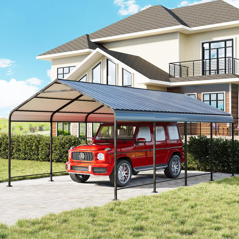 GRAVFORCE 12x20 FT Metal Carport, Heavy Duty Carports Canopy with Galvanized Steel Frame and Roof, Outdoor Garage Car Shed for Pickup, Boat, Cars and Tractors