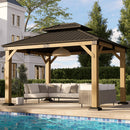 Oasisphere 10x12 Wood Gazebo, Cedar Wood Hardtop Pavilion with Double-Layer Galvanized Steel Roof, 120mm Thick Wooden Posts for Patio, Backyard, Garden, Deck