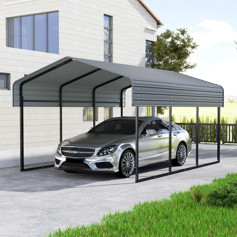 Real Relax 10X15 FT Metal Carport, Heavy Duty Carport Canopy with Galvanized Steel Roof, Outdoor Garage Car Shelter Shade for Car, Truck and Boats, Gray
