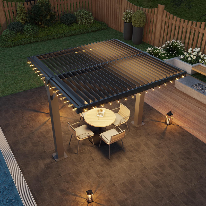 MELLCOM Louvered Pergola 10x10, Outdoor Shade Structure with 6" Aluminum Posts, Modern Aluminum Pergola with Adjustable Roof, Hardtop Gazebo Carport for Patio