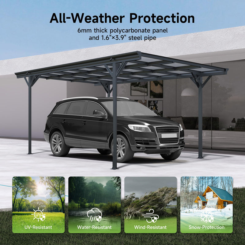 Real Relax 10×16ft Heavy Duty Carport, Pitched-Roof Polycarbonate Panel Canopy, Garage for Trucks, SUVs and Boats, All-Weather Outdoor Storage Car Port, Gray