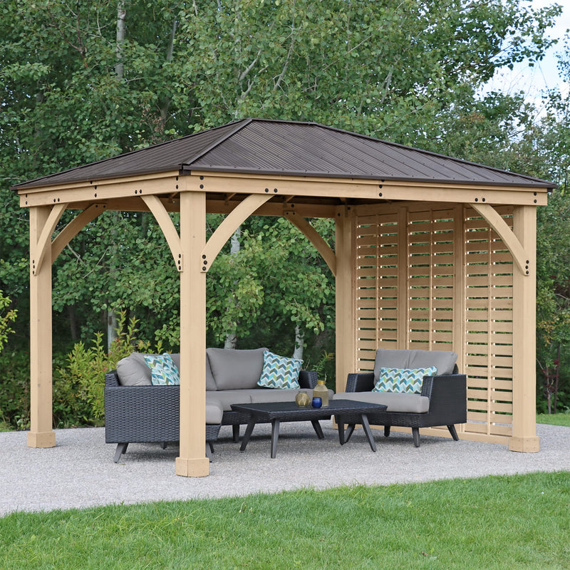 Yardistry 10' Meridian Wooden Privacy Wall, Fits One Side of 10' Meridian Gazebos, Cedar