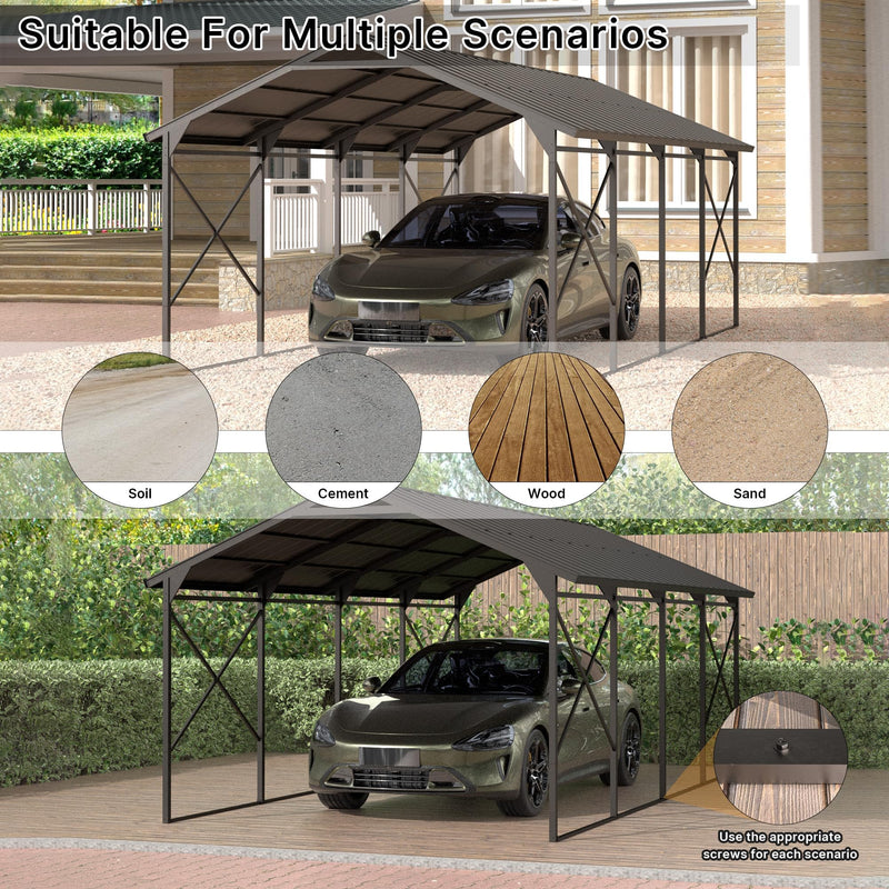 Gotland 12FT x 22FT Heavy Duty Metal Carport, Outdoor Garage Car Shelter with Reinforced Steel Frame, Galvanized Metal Roof, Weather-Resistant Canopy for Cars (Black)