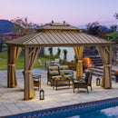 YITAHOME 10x12ft Gazebo Hardtop with Nettings and Curtains, Heavy Duty Double Roof Galvanized Steel Outdoor Combined of Horizontal Vertical Stripes Roof for Patio, Backyard, Deck, Lawn, Bronze