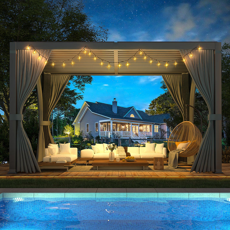 VIWAT Aluminum 10x12 FT Louvered Pergola, Outdoor Pergola with Adjustable Louvered Roof Outdoor Patio Shade Cover, Waterproof & Rustproof Aluminum Gazebo for Backyard and Garden, Gray