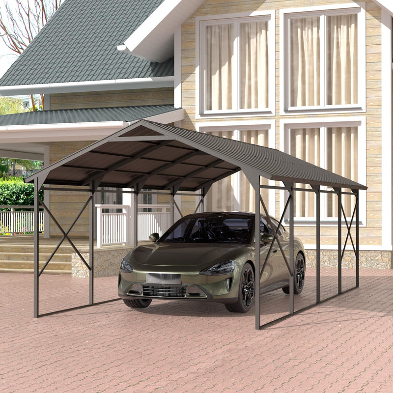 Gotland 12FT x 22FT Heavy Duty Metal Carport, Outdoor Garage Car Shelter with Reinforced Steel Frame, Galvanized Metal Roof, Weather-Resistant Canopy for Cars (Black)