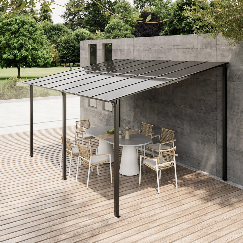 LAUSAINT HOME 10'×14' Gazebo for Patio, Lage Wall Mounted Lean to Outdoor Pergola with Roof(140 Sq.Ft Shaped), Hard Top Heavy Duty Awnings for Decks, Backyard, Garden, Grills (Dark, 10'x14')