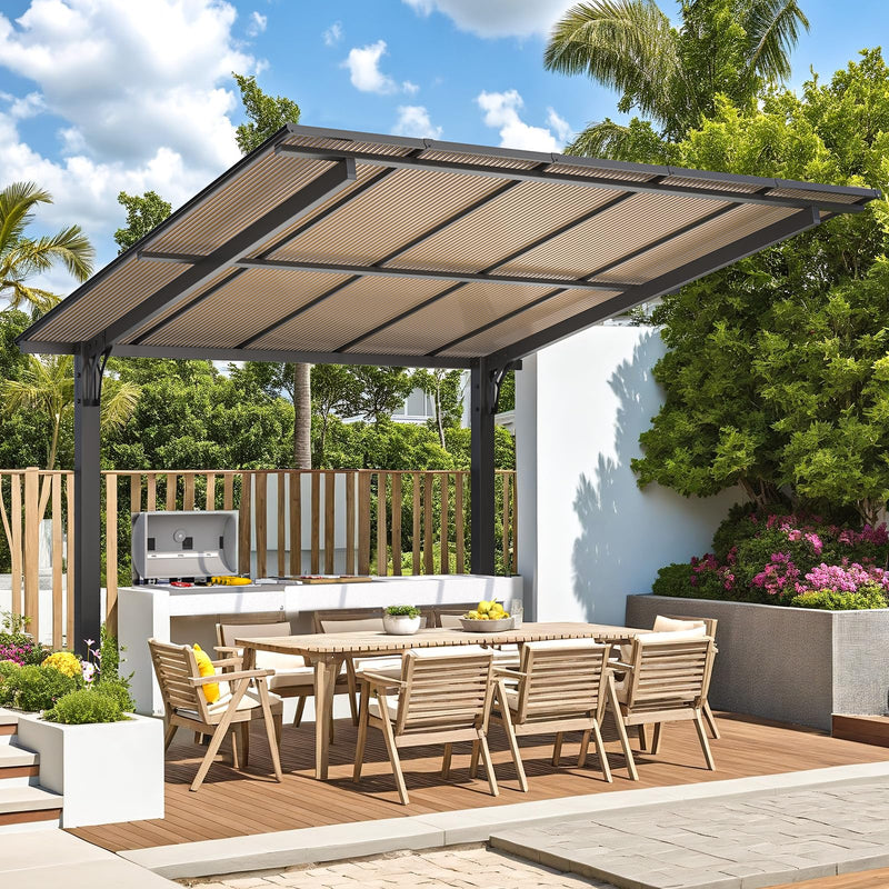 AECOJOY 10' x 10' Gazebo on Clearance, Outdoor Pergola Carport for Patio, Freestanding Lean to Hard Top Pergolas and Gazebos Clearance with Roof, Wall-Mounted Heavy Duty Awnings for Patio, Decks