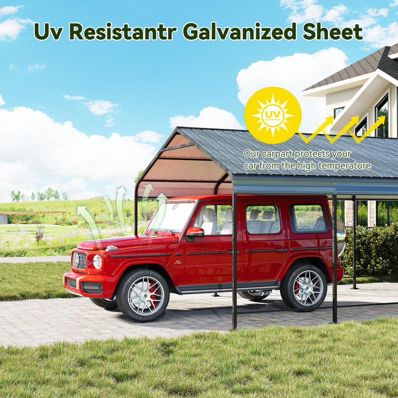 GRAVFORCE 12x20 FT Metal Carport, Heavy Duty Carports Canopy with Galvanized Steel Frame and Roof, Outdoor Garage Car Shed for Pickup, Boat, Cars and Tractors