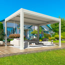 YOLENY Electric Louvered Pergola 10x13, Solar and Electric Powered, Integrated LED and 4 Side Screens, Full Aluminum Frame and Louvers, Adjustable Rainproof Roof for Outdoor Living, White