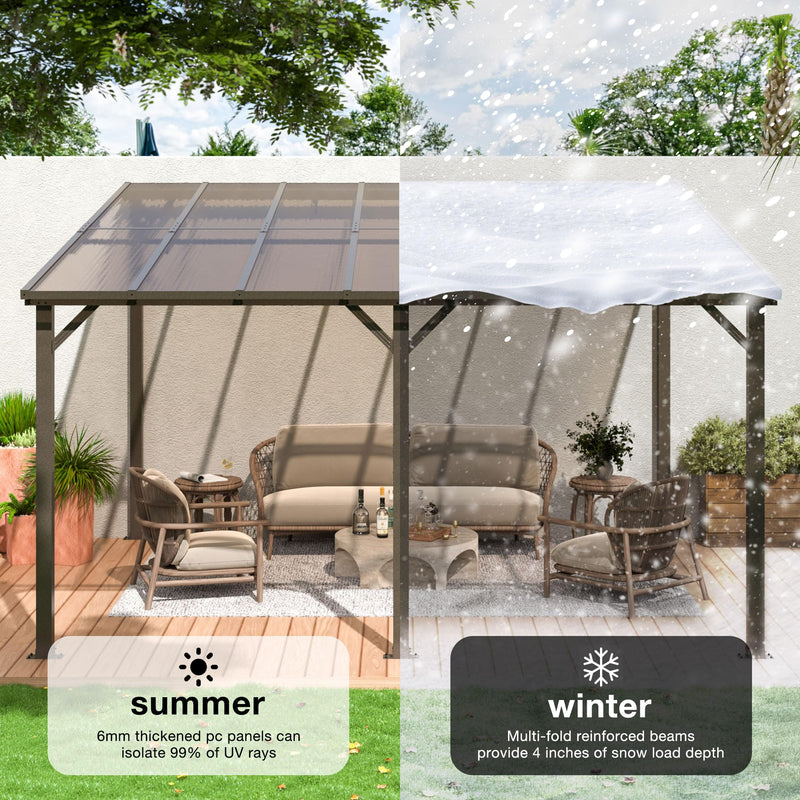 VIWAT 10' x 14' Gazebo, Outdoor Gazebos on Clearance with Aluminum Frame, Wall Mounted Gazebo & Pergola, Lean to Gazebo Awnings for Patio, Decks, Porch and Backyard