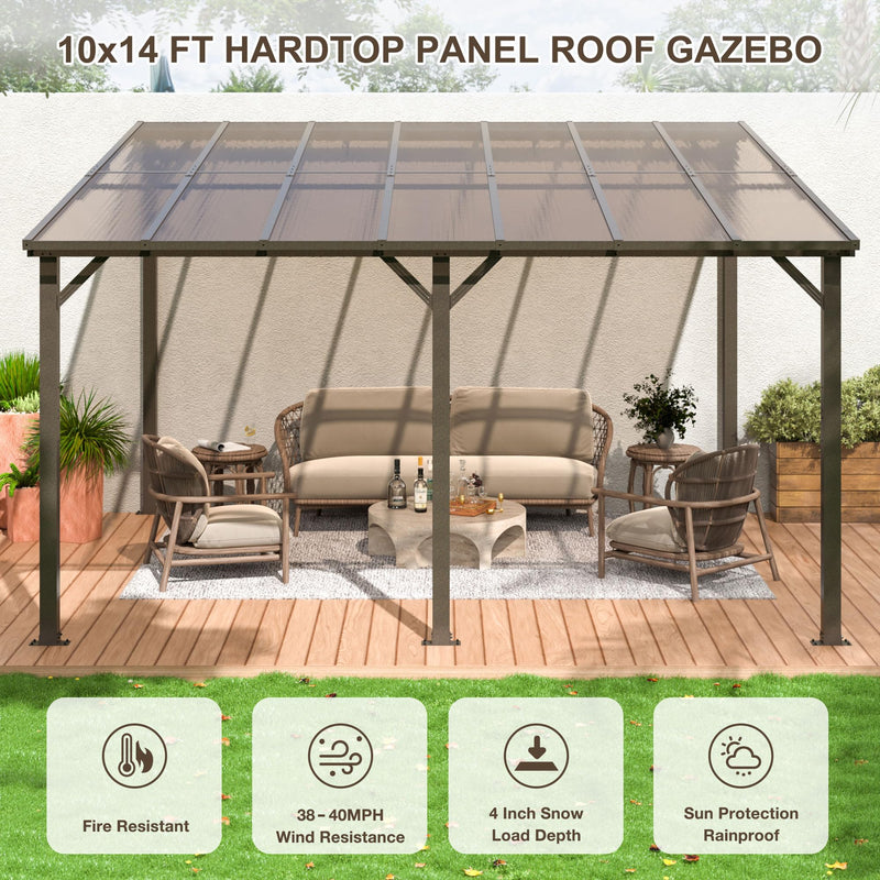 VIWAT 10' x 14' Gazebo, Outdoor Gazebos on Clearance with Aluminum Frame, Wall Mounted Gazebo & Pergola, Lean to Gazebo Awnings for Patio, Decks, Porch and Backyard