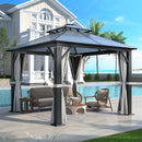 Howsvn 10'x10' Hardtop Gazebo, Outdoor Polycarbonate Double Roof Gazebos with Netting and Curtains, Heavy Duty Metal Pavilion for Patio, Backyard, Deck and Lawn