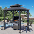 SOLUMIA 8'x6' Grill Gazebo,Outdoor Hardtop Gazebo with Galvanized Steel Double Roof BBQ Grill Canopy with Aluminum Frame, 2 Side Shelves for Patio, Backyard, Deck,Lawn
