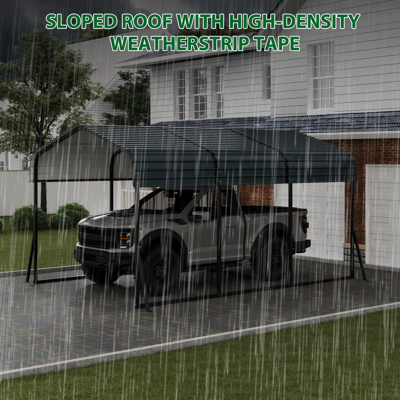 Hipicute 10' x 15' x 8.5' Heavy Duty Metal Carport with Galvanized Steel Roof, Steel Carport Kits Outdoor with Metal Roof, Galvanized Car Shelter for Tractors, Pickup, Boat, Car