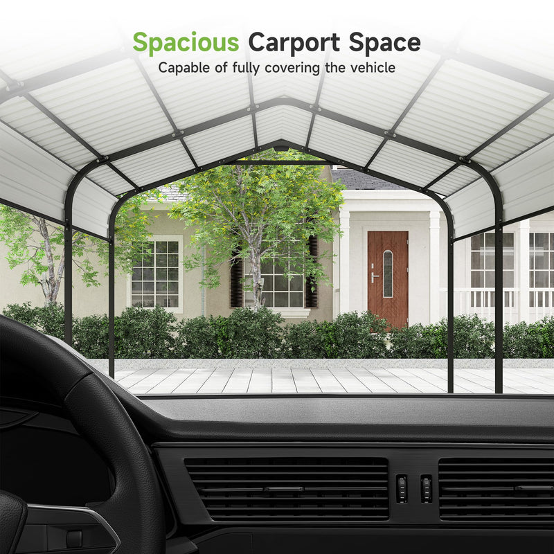 10×15FT Metal Carport, Heavy Duty Car Port, All-Weather Outdoor Storage Trucks, Boats, Cars, Galvanized Steel Roof, Vertical Stripe Design