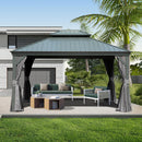 Domi 10x14FT Hardtop Gazebo, Permanent Outdoor Gazebo with Galvanized Steel Double Roof and Aluminum Frame, Curtain and Netting, Pavilion Gazebo for Patio Deck Garden, Grey