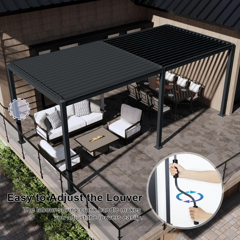 MASTERCANOPY 12’ X 16’ Louvered Pergola Outdoor Aluminum Patio Pergola with Adjustable Roof for Deck Backyard Garden (Black)