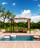 GarveeLife 10 x 10 Ft Outdoor Arched Pergola, Metal Pergola with Retractable Canopy, Arched Style Gazebos for Backyard, Lawn, Patios (Khaki)