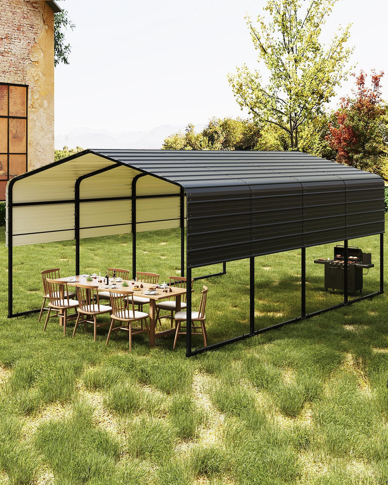 KOKEBREN Metal Carport, Outdoor Car Port Canopy with Reinforced Base and Galvanized Steel Roof, Heavy Duty Garage Car Shelter Shade for SUV, Truck, Boats, 13x20 FT