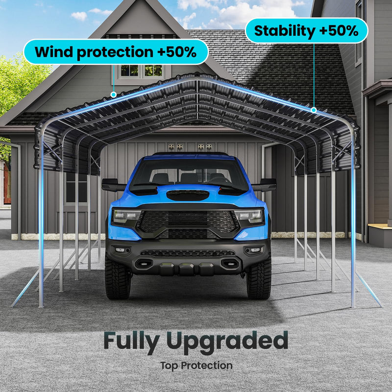 12x20 Ft Carport, Heavy Duty Metal Car Port, All-Weather Protection, Easy Assembly for Cars, Trucks, Boats, Tractors, and Outdoor Storage