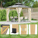 HarmonyHealth 10 x 10 Ft Wood Gazebo, Upgrade Wooden Frame, Double Galvanized Steel Roof, Hardtop Gazebo With Nettings And Curtains For Backyard, Patio, Garden And Lawn,Khaki
