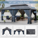 Kurapika 12' x 20' Hardtop Outdoor Metal Gazebo with Galvanized Steel Double Roof Canopy, Curtain and Netting, Aluminum Permanent Pavilion Gazebo, Navy Blue