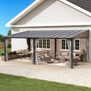 Raysfung 12 x20FT Outdoor Wall-Mounted Hardtop Gazebo, Aluminum Frame Lean to Gazebo with Polycarbonate Roof and Curtains for Patio, Garden, Deck