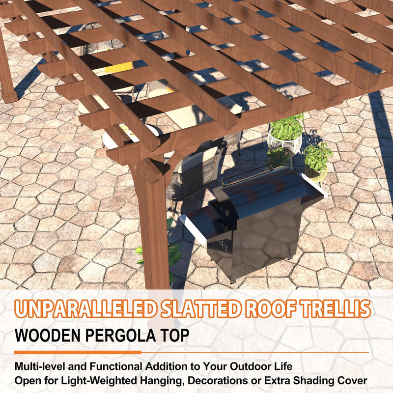 Yardenaler 12 x16 FT Wooden Pergola, Cedar Wood Gazebo with Flat Roof, Outdoor Garden Shelter with Stakes Included, Patio, Deck, Backyard, Lawn