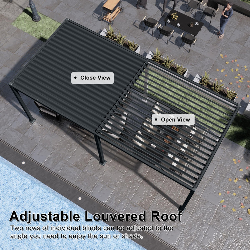 MASTERCANOPY 12’ X 16’ Louvered Pergola Outdoor Aluminum Patio Pergola with Adjustable Roof for Deck Backyard Garden (Black)