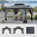 Kurapika 12' x 14' Hardtop Outdoor Metal Gazebo with Galvanized Steel Double Roof Canopy, Curtain and Netting, Aluminum Permanent Pavilion Gazebo, Grey