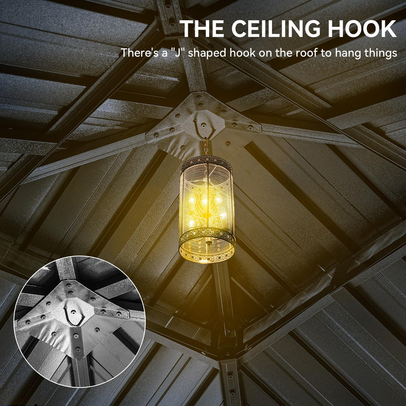 YITAHOME 10X10FT Hard Top Metal Gazebo Patios Double Roof Canopy Aluminum Frame Garden Gzebo Tent Curtains Netting for Patios Backyards Decks Lawns Brown