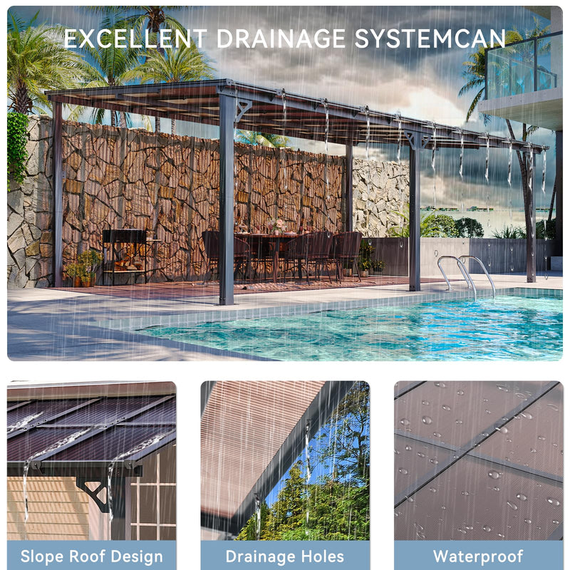 Aoxun 12' x 20' Gazebo for Patio, Gazebo Pergola with Sloped Roof, Large Wall-Mounted Heavy Duty Awnings, for Patio, Backyard, Deck