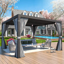MELLCOM Louvered Pergola - 10x10 Aluminum Pergola with Adjustable Louvered Roof, Waterproof Curtains and Nets, Gray