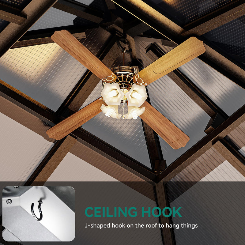 YITAHOME 10X10FT Hardtop Gazebo Outdoor Polycarbonate Patio Double Top Canopy Galvanized Iron Aluminum Column Garden Tent Curtains Netting for Backyards Decks Lawns,Brown