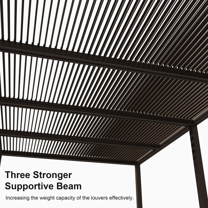 PURPLE LEAF Outdoor 12' × 20' Louvered Pergola with Long Side Beam Roller Blinds and Patio Adjustable Aluminum Canopy Retractable Metal Roof for Deck Outside Backyard Hardtop Gazebo Sun Shade