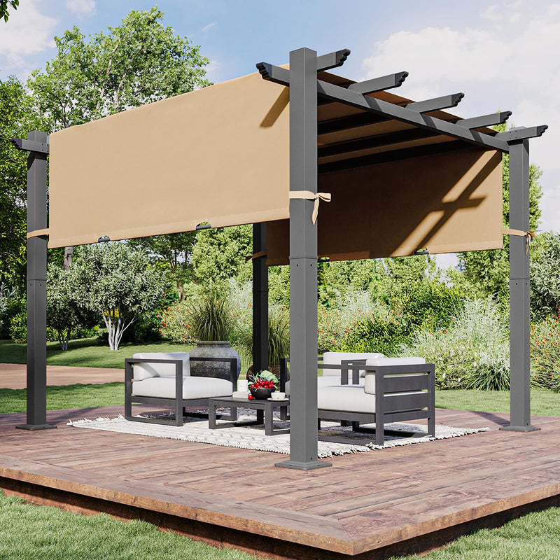 Aoxun 10'x10' Outdoor Pergola, Heavy-Duty Aluminum Pergola Patio, Modern Pergola with Retractable Sun Shade Canopy for Garden, Deck and Backyard