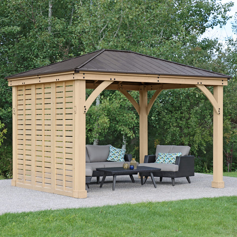 Yardistry 10' Meridian Wooden Privacy Wall, Fits One Side of 10' Meridian Gazebos, Cedar