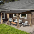 SHPAI 12’ x 16’ Lean to Gazebo, Outdoor Wall Mounted Gazebo Aluminum Frame, Hardtop Pergola with Galvanized Steel Sloping Roof for Patio Deck Garden Backyard, Curtain and Netting Included