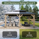 Aoxun 12' x 16' Outdoor Wood Gazebo, Hardtop Gazebo Permanent Wooden Pavilion with Galvanized Steel Double Roof, for Patio, Garden, Backyard, Cedar Wood