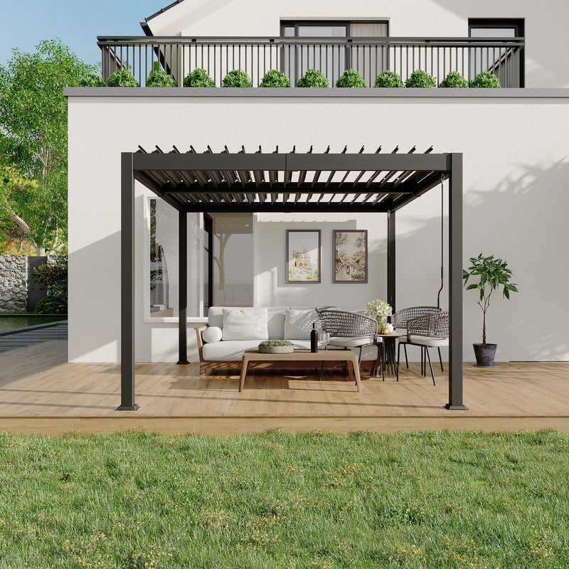 10x12 FT Louvered Pergola, Outdoor Pergola With Adjustable Louvered Roof, Large Patio Aluminum Pergolas for Deck Garden Backyard
