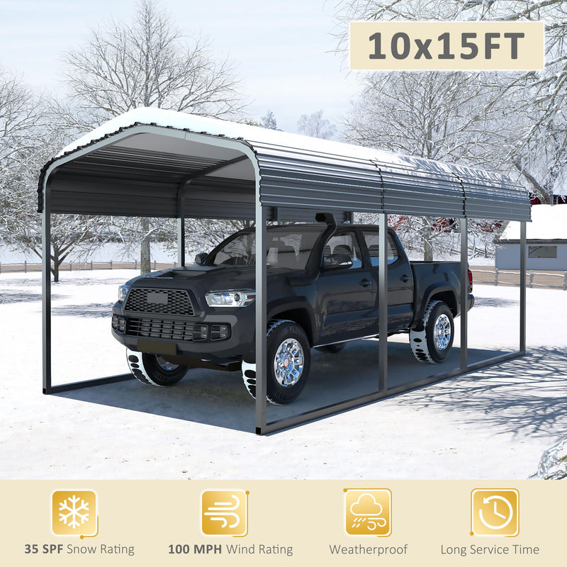 Yardenaler 10x15 FT Heavy Duty Metal Carport, Car Port Canopy with Metal Roof, Garage Car Shelter Shade for Outdoor, Car, Truck, Boat, Gray