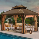 YITAHOME 12X16FT Metal Hard top Gazebo with Metal Steel Double Roof Canopy Galvanized Iron Aluminum Frame Garden Tent Curtains Netting for Patios Backyards Decks Lawns